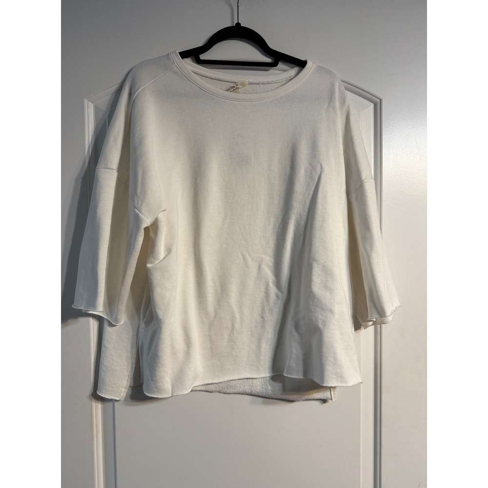 Forever 21 Sweatshirt NWT XL Cream Raw Hem Oversized Pullover Relaxed Fit Casual
